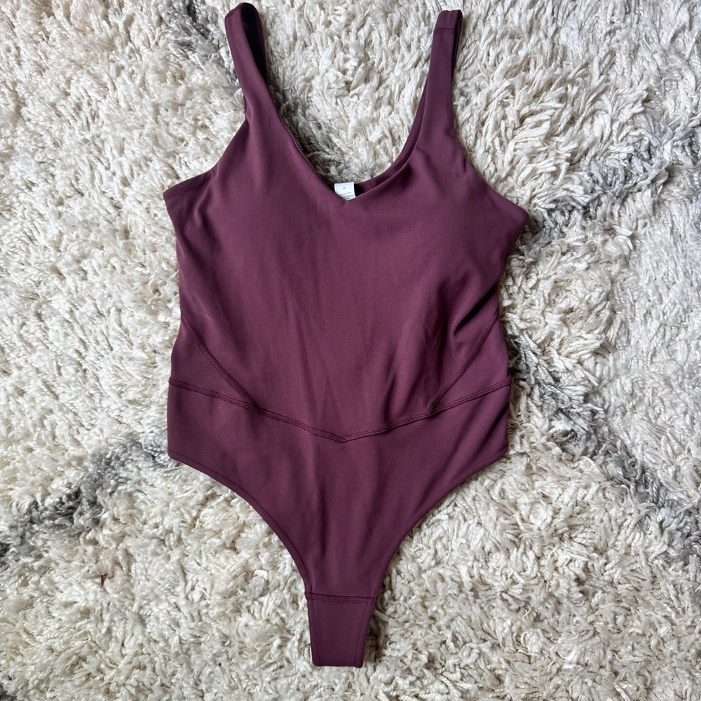 Women's Dreamlux V-Neck Thong Bodysuit w/ Lycra in Dark Jasper Purple Size M - Picture 9 of 16
